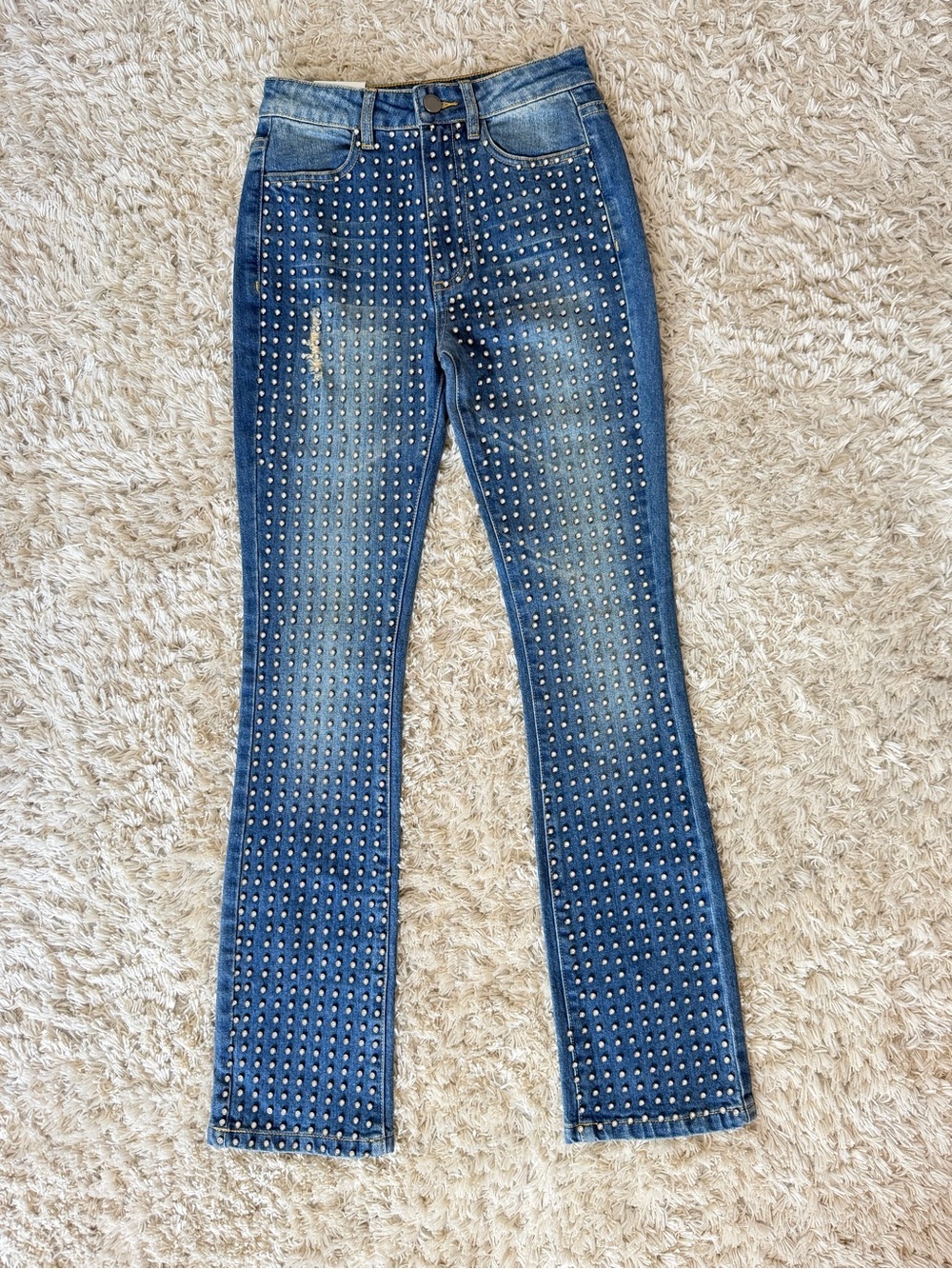 NEW Alice + Olivia Studded Straight Leg High Waist Denim Jeans Women's 24 NWOT